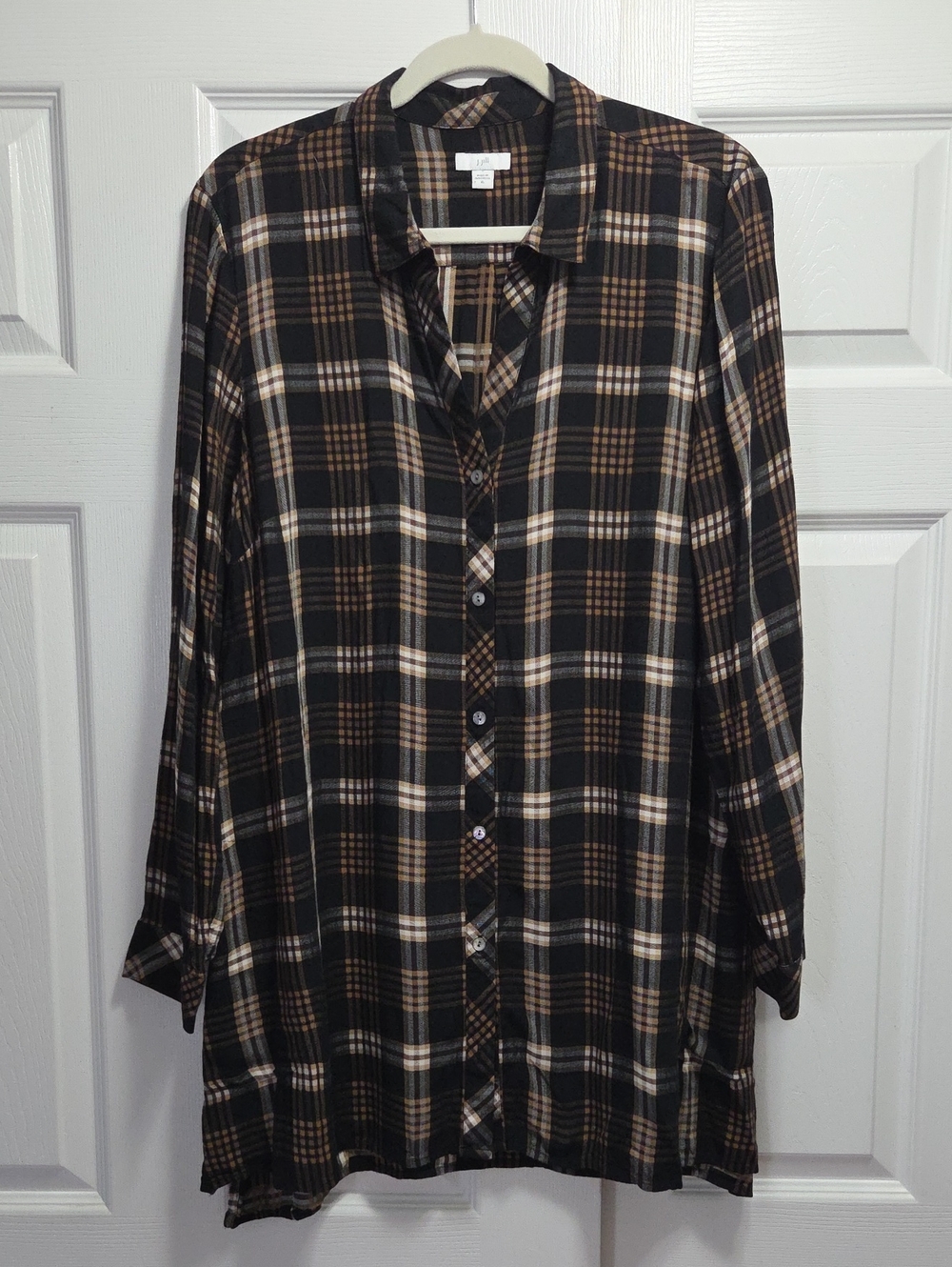 J. Jill Black and Brown Plaid Button Down Tunic
